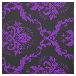Purple And Black Floral Damasks Fabric
