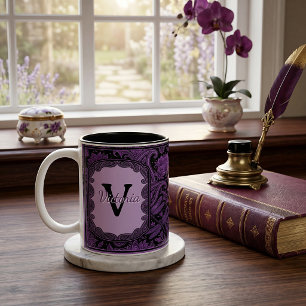 Purple and black floral paisley personalised Two-Tone coffee mug