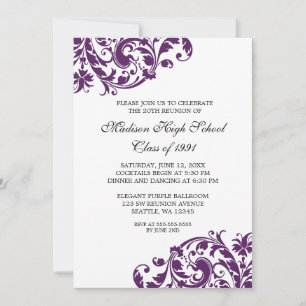 Purple and Black Flourish Class Reunion Invitation