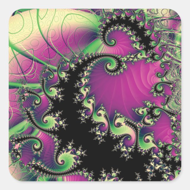 Purple and Black Fractal Spirals Square Sticker (Front)