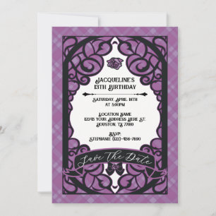 Purple and Black Gated Rose Princess Birthday Invitation
