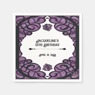 Purple and Black Gated Rose Princess Birthday Napkin