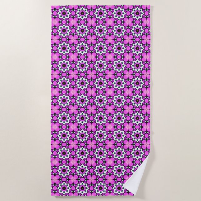 Purple and black geometric mandala pattern beach towel (Front)
