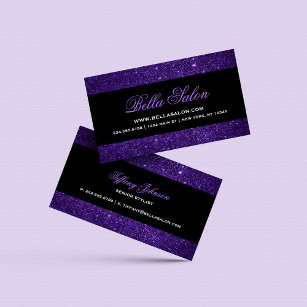 Purple and Black Glam Faux Glitter Business Card