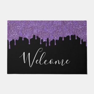 Purple and Black Glitter Drips Welcome Door Mat