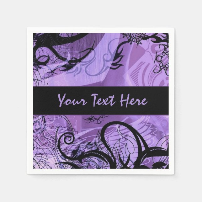 Purple and Black Goth Pattern Personalised Napkins (Front)