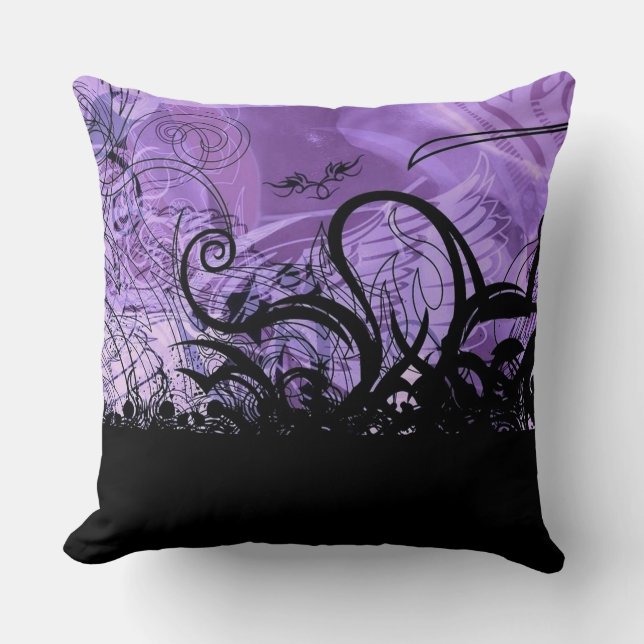 Purple and Black Goth Pattern Throw Pillow (Front)