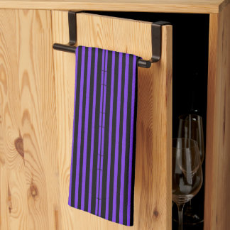 Purple and Black Goth Stripes Tea Towel