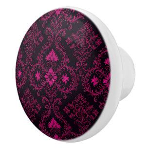 Purple and black gothic damask pattern ceramic knob