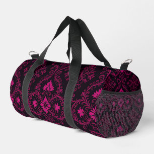 Purple and black gothic damask pattern duffle bag
