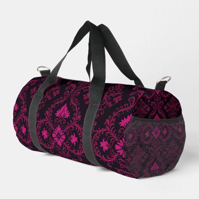 Purple and black gothic damask pattern duffle bag (Right Corner)