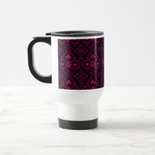 Purple and black gothic damask pattern travel mug