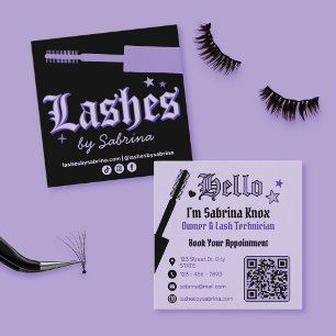 Purple and Black Gothic Lash Tech Square Business Card