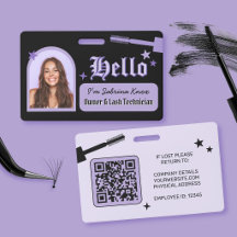 Purple and Black Gothic Lash Technician Name Badge