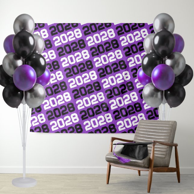 Purple and Black Graduation Class Year Backdrop Tapestry (Purple and Black Repeating Class Year Graduation Party Backdrop)