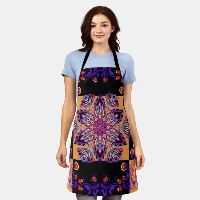 Purple and Black Graphic Artwork, Violet Nature Apron (Worn)