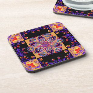 Purple and Black Graphic Artwork, Violet Nature Coaster