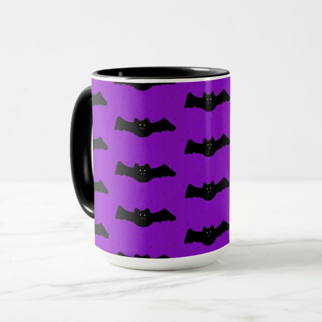 Purple and Black Halloween Bats Mug (Front Left)
