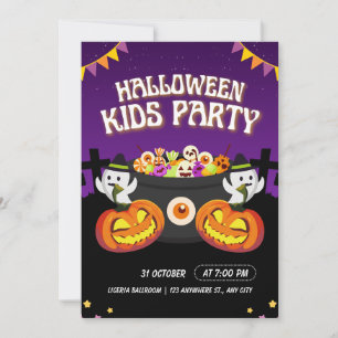 Purple and Black Halloween Kids Party Invitation