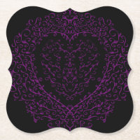 Purple and Black Heart Gothic Wedding Coasters