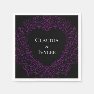 Purple and Black Heart Gothic Wedding Napkins