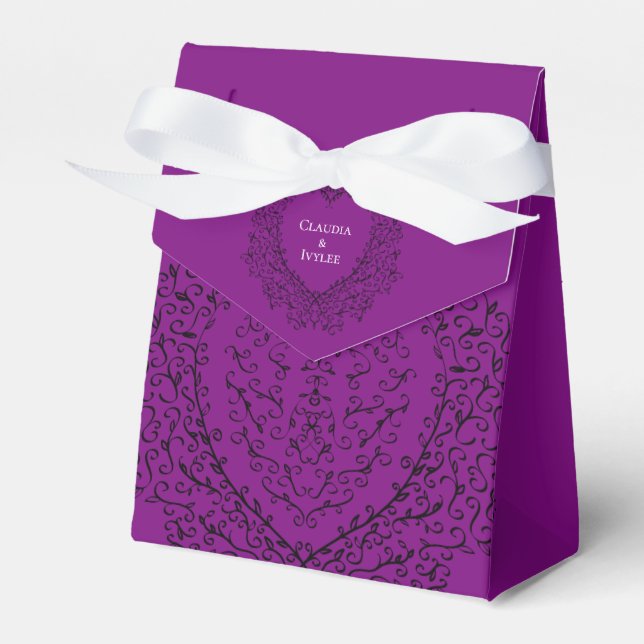 Purple and Black Heart Wedding Favour Box (Front Side)