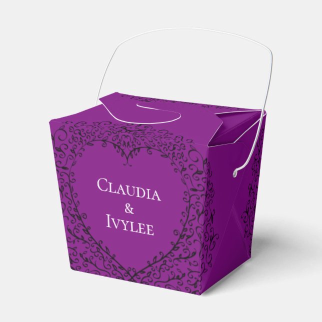 Purple and Black Heart Wedding Favour Box (Front Side)