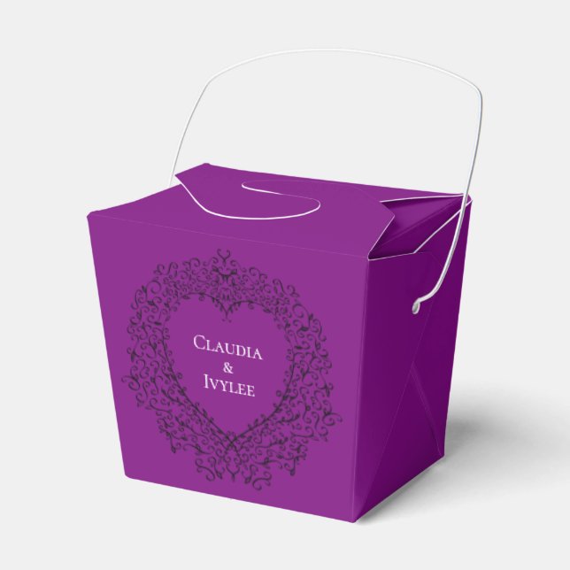 Purple and Black Heart Wedding Favour Box (Front Side)