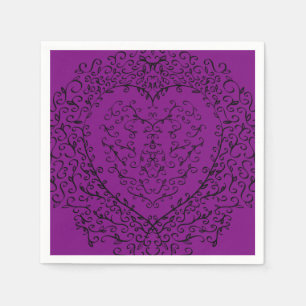 Purple and Black Heart Wedding Napkin