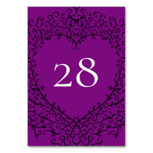Purple and Black Heart Wedding Table Number