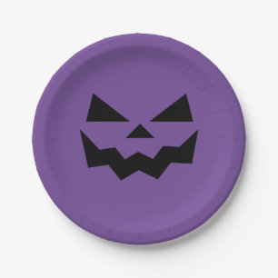 Purple and Black Jack-o-lantern pumpkin face Paper Plate