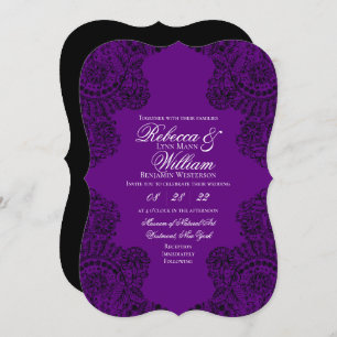 Purple and Black Lace Elegant Gothic Wedding Invitation