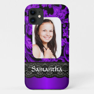 Purple and black lace personalised photo template iPhone 11 case