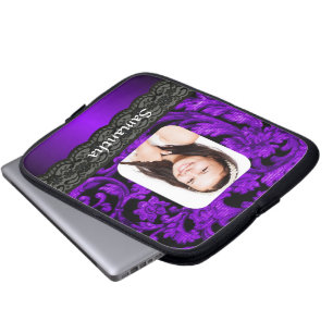 Purple and black lace personalised photo template laptop sleeve