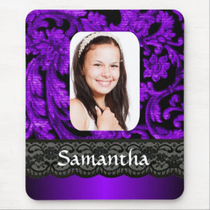 Purple and black lace personalised photo template mouse pad