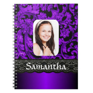 Purple and black lace personalised photo template spiral notebook