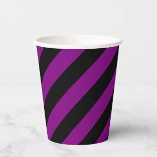 Purple and Black Large Size Diagonal Stripes Paper Cups