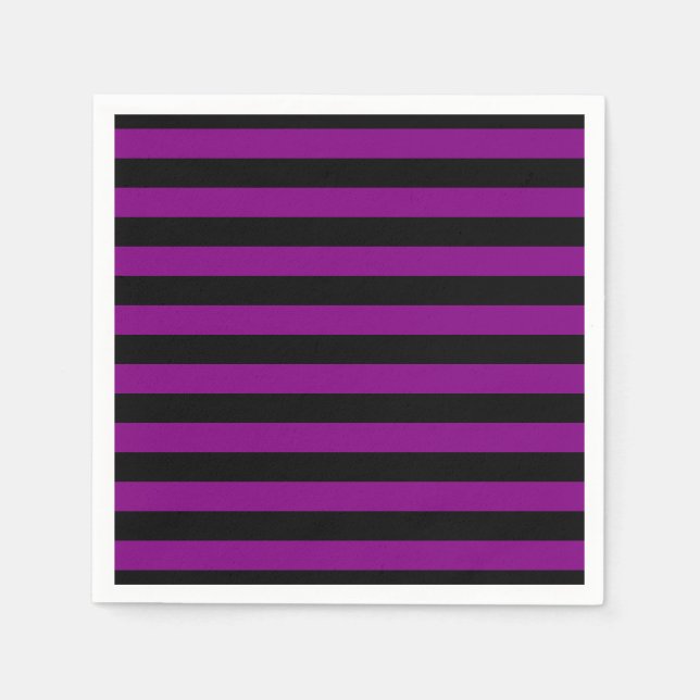 Purple and Black Large Size Horiz. Stripes Paper Napkin (Front)