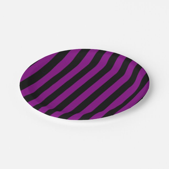 Purple and Black Large Size Stripes Paper Plate (Angled)