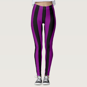 Purple and Black Large Size Vertical Stripes Leggings