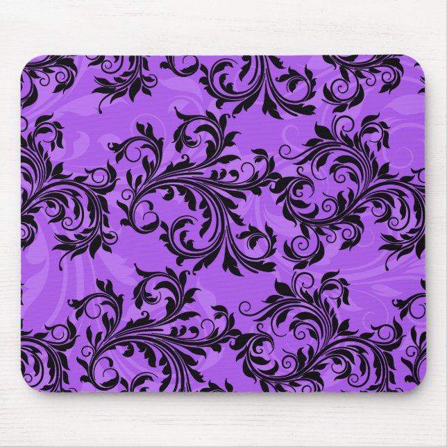 Purple and Black Leafy Scrolls Mousepad (Front)