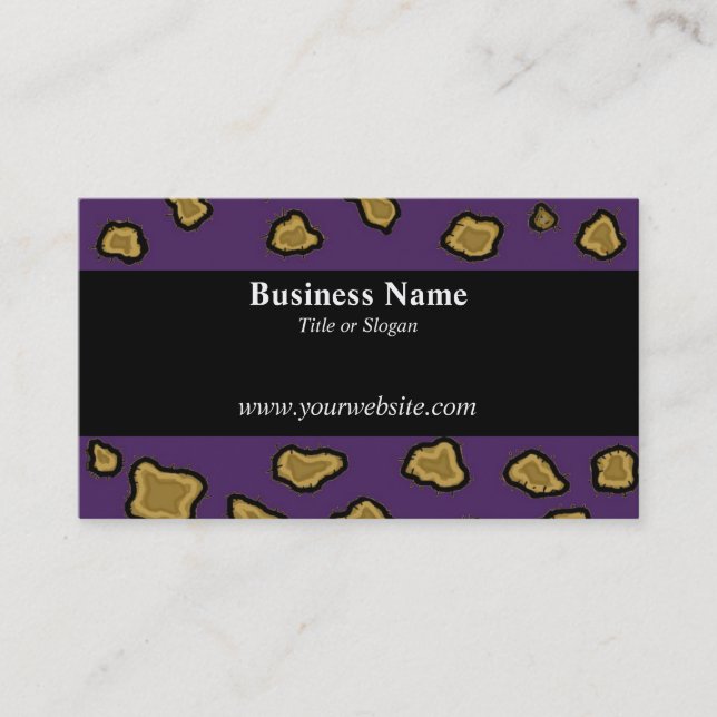 Purple and Black Leopard Print Business Card (Front)
