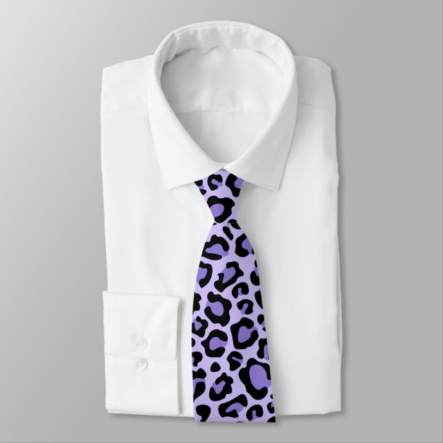 Purple and Black Leopard Print Neck Tie (Tied)