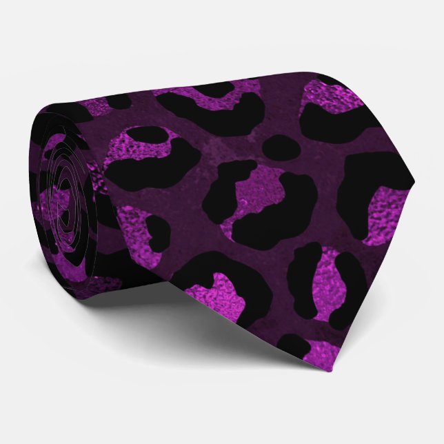 Purple and Black Leopard Print Tie (Rolled)