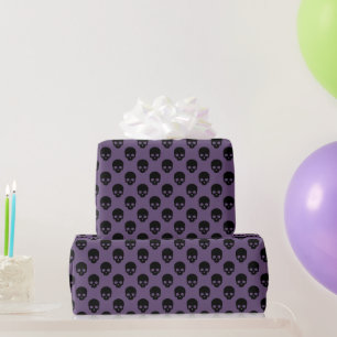 Purple and Black Little Skulls Pattern Halloween Wrapping Paper
