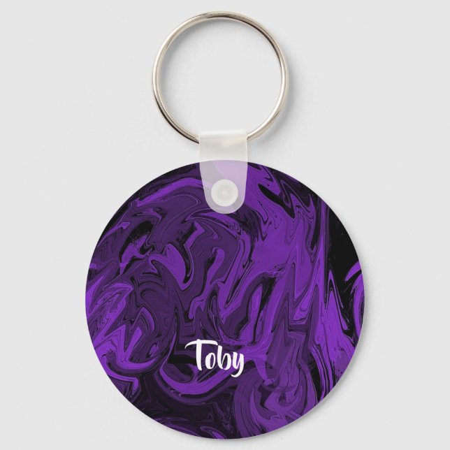 Purple and black marble polished key ring (Front)