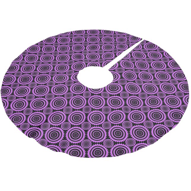 Purple and Black Modern Circles Pattern Brushed Polyester Tree Skirt (Angled)