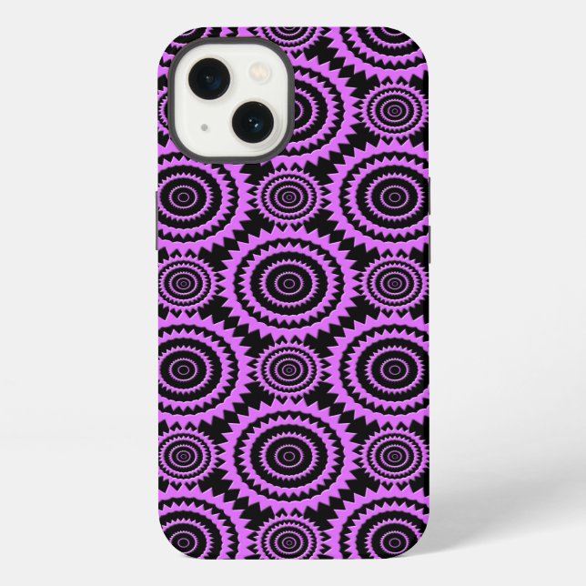 Purple and Black Modern Circles Pattern iPhone Case (Back)