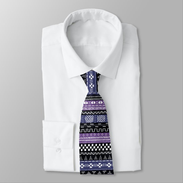 Purple And Black Modern Tribal Style Neck Tie (Tied)