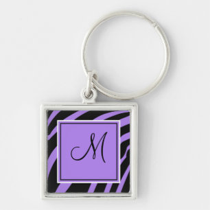 Purple and Black Monogram Zebra Print Keychain